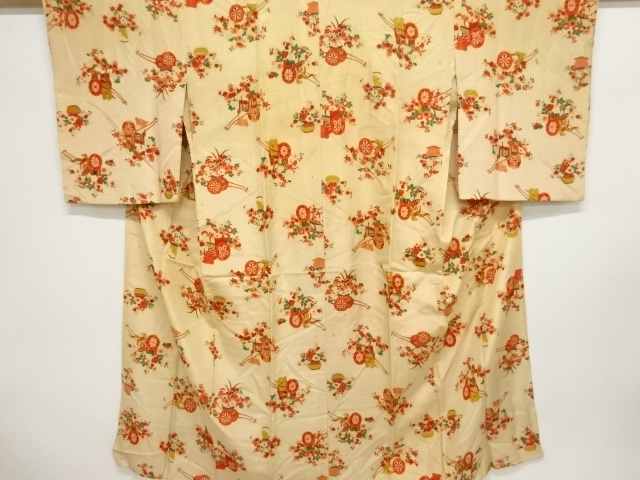 JAPANESE KIMONO / ANTIQUE JUBAN / SILK / FLORAL CART